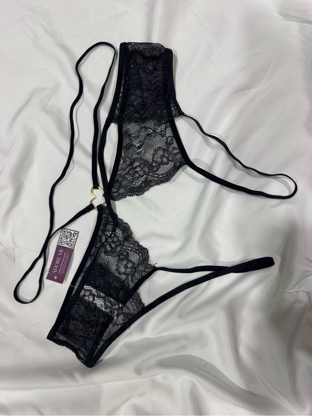 🟡3/$15 DEAL! Adore Me Black Lace Strappy Panties